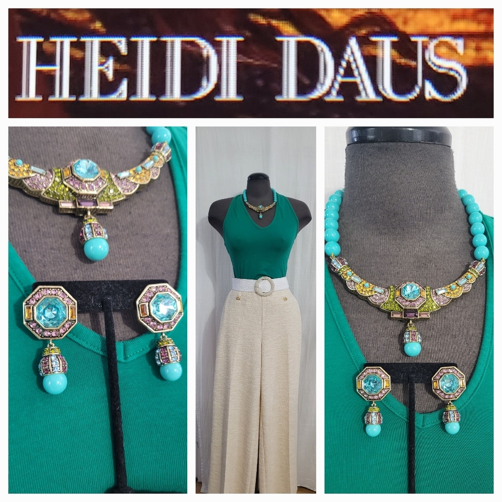 Heidi Daus Turquoise and Gold Necklace Set